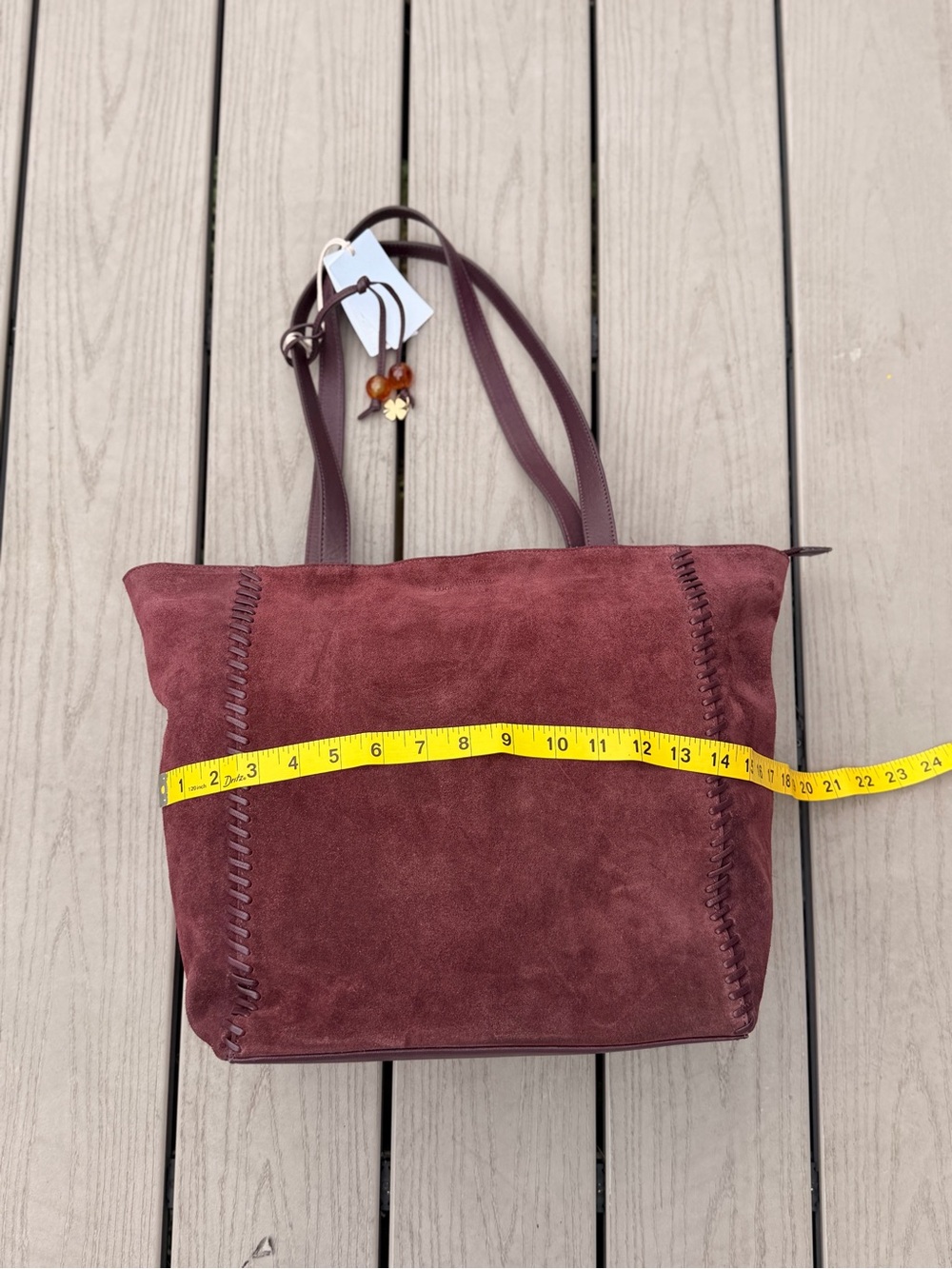 NWT Lucky Brand Burgundy Suede Leather Boho Tote Bag - Picture 10 of 15